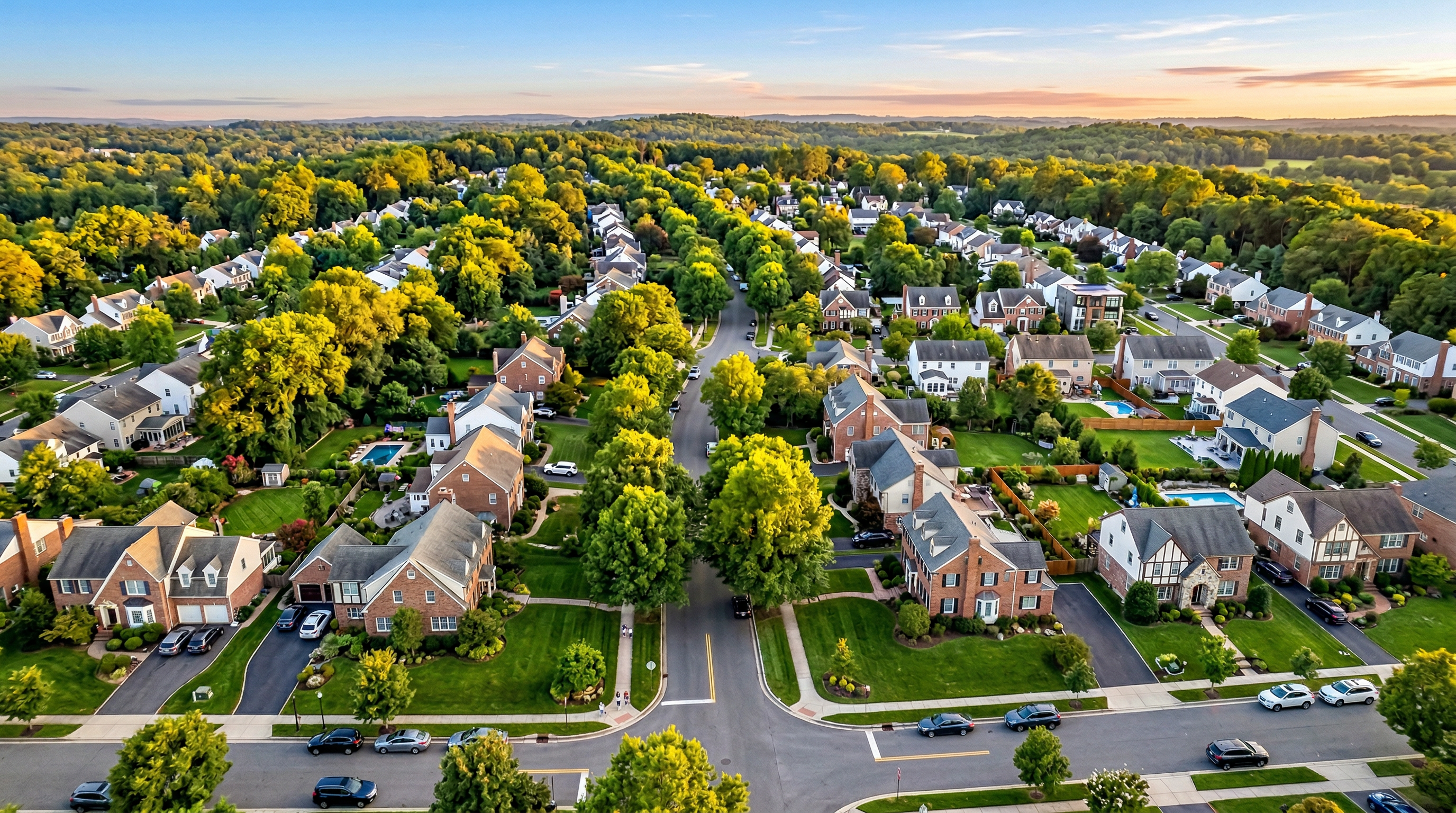 Aerial view of a beautiful residential neighborhood